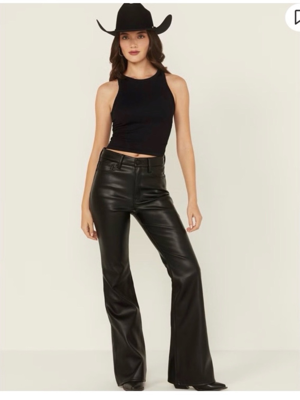 Good American Black Faux Leather Flared Pants